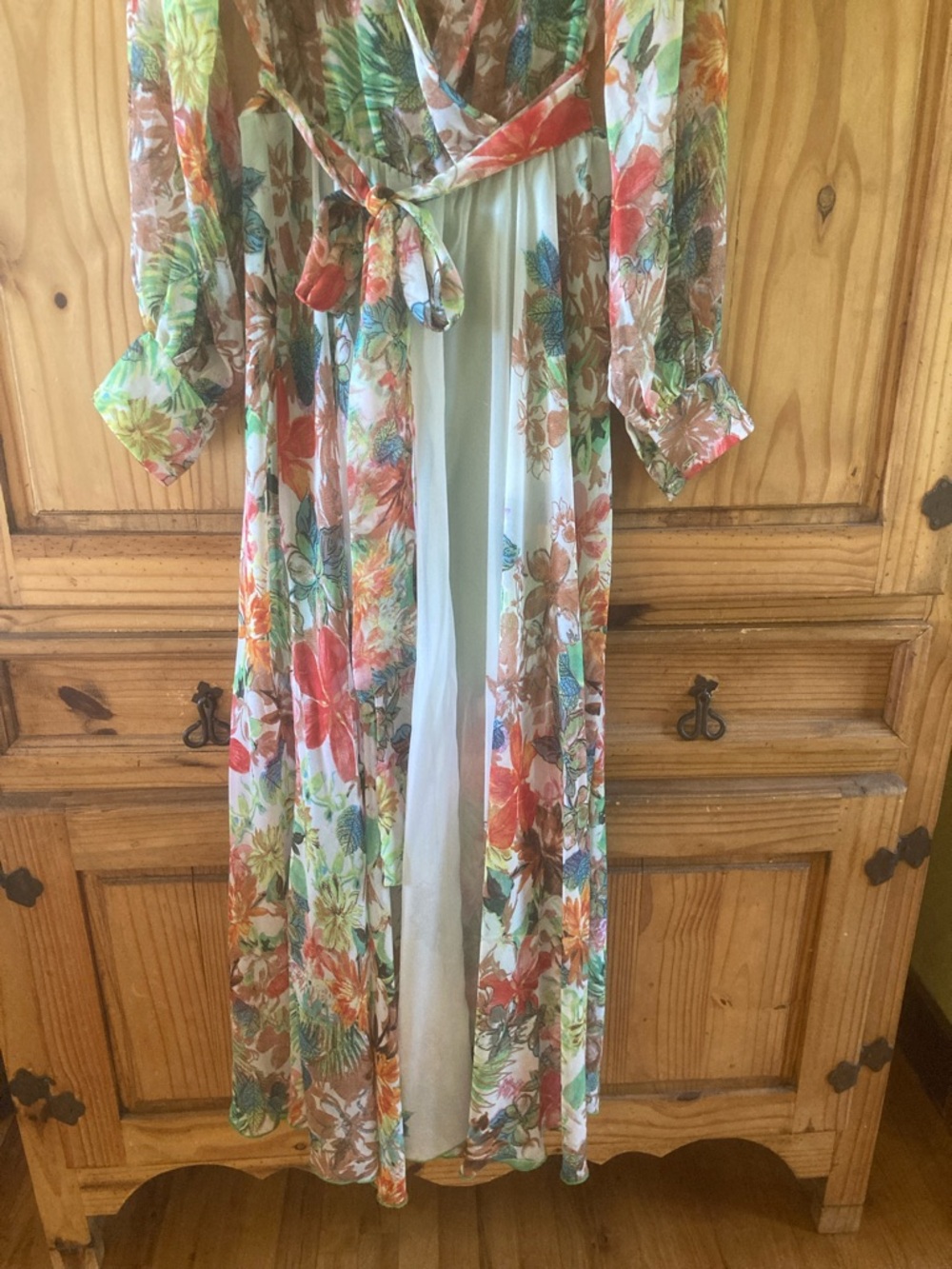 Women Spy Zone Exchange red green long sleeve floral dress size L - Picture 3 of 9
